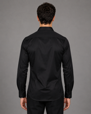 Black Floral Embroidered Cotton Satin Shirt