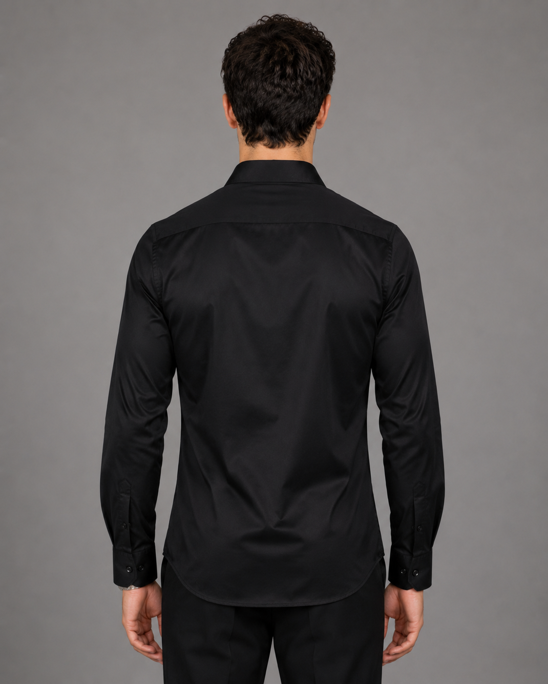 Black Floral Embroidered Cotton Satin Shirt