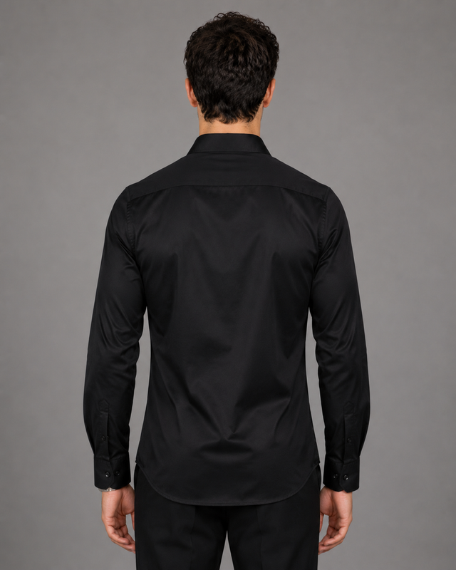 Black Floral Embroidered Cotton Satin Shirt