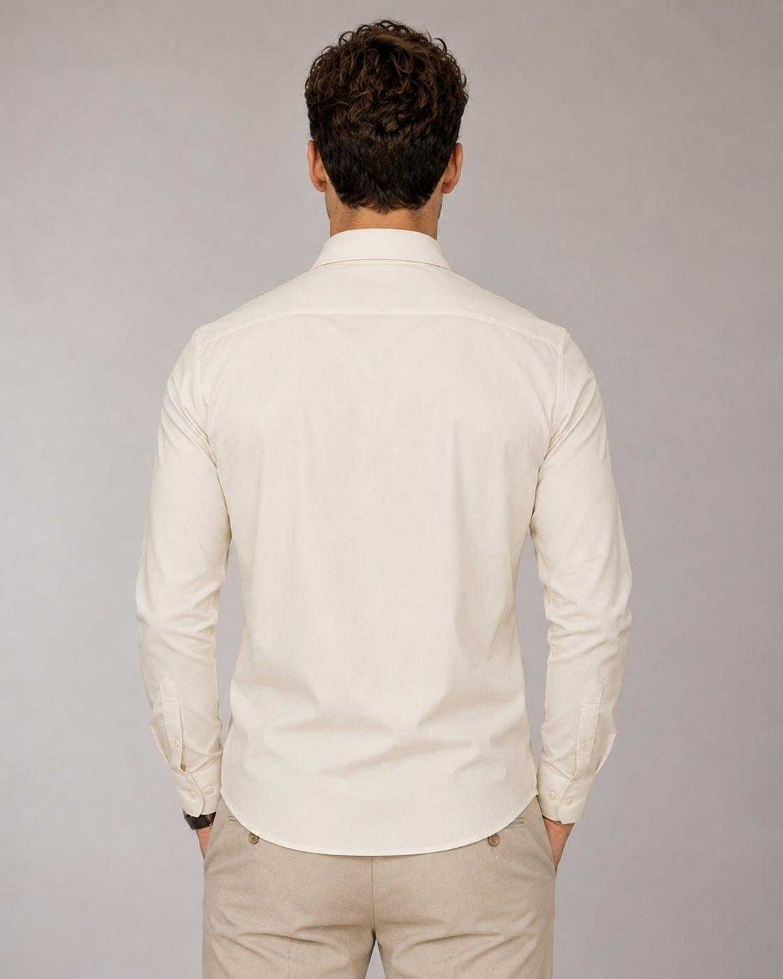 Ivory Feather Embroidered Cotton Satin Shirt