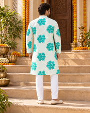Mint Floral Father–Son Twinning Kurta