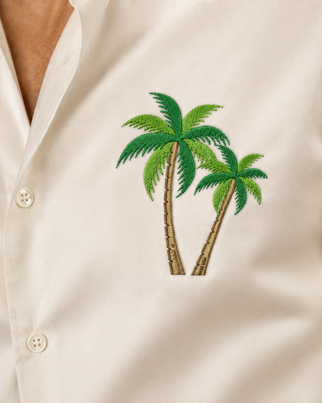 Cream Palm Embroidery Shirt