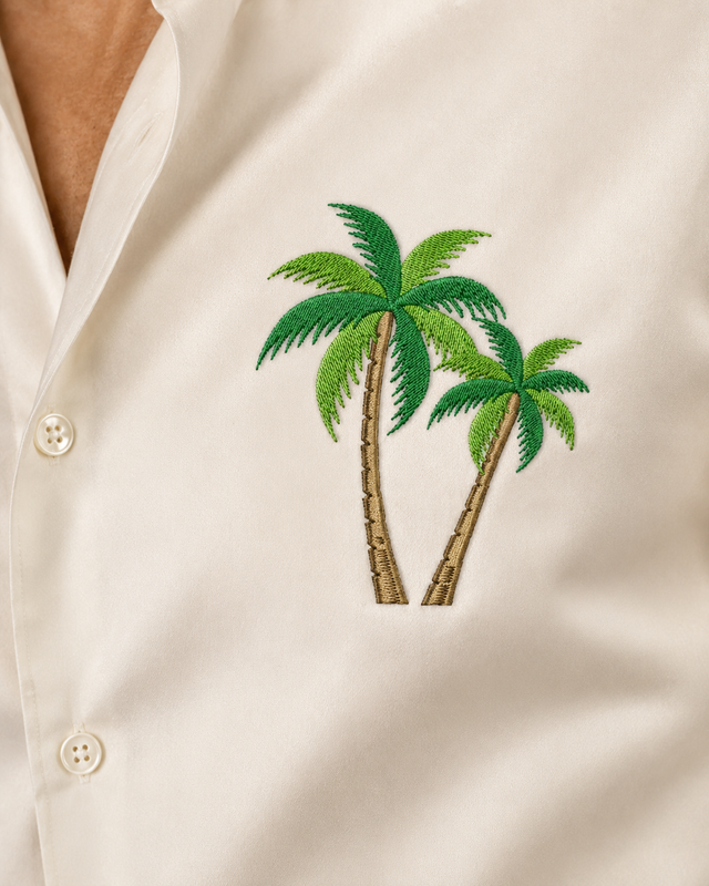 Cream Palm Embroidery Shirt