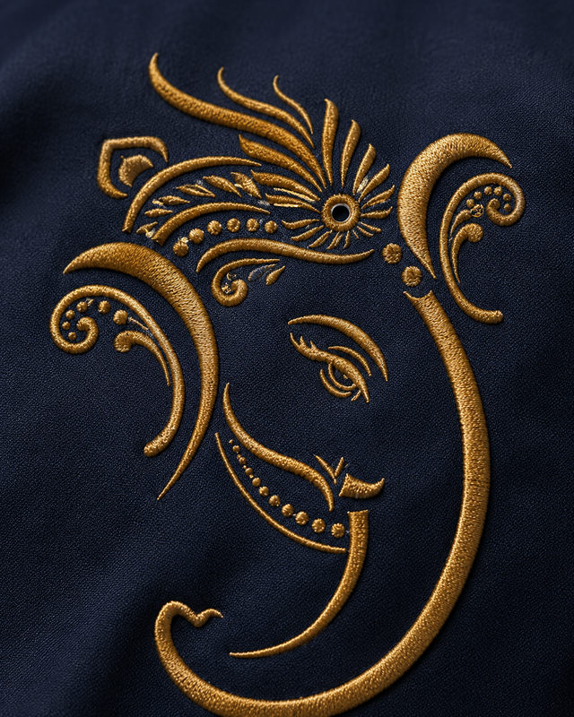 Navy Blue Ganesh Embroidered Shirt