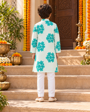 Mint Floral Father–Son Twinning Kurta