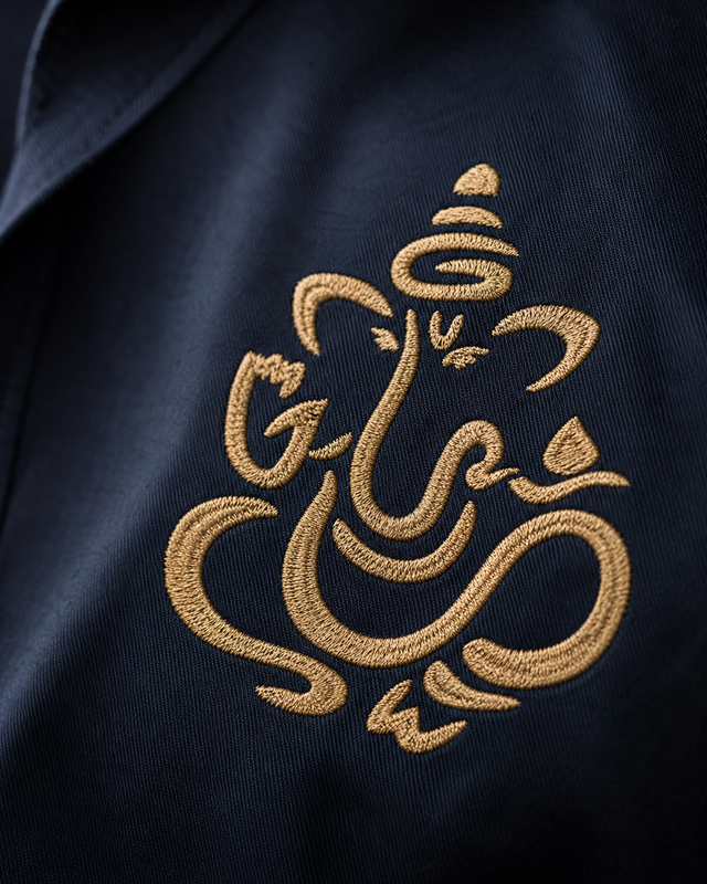 Navy Blue Ganesh Embroidered Shirt