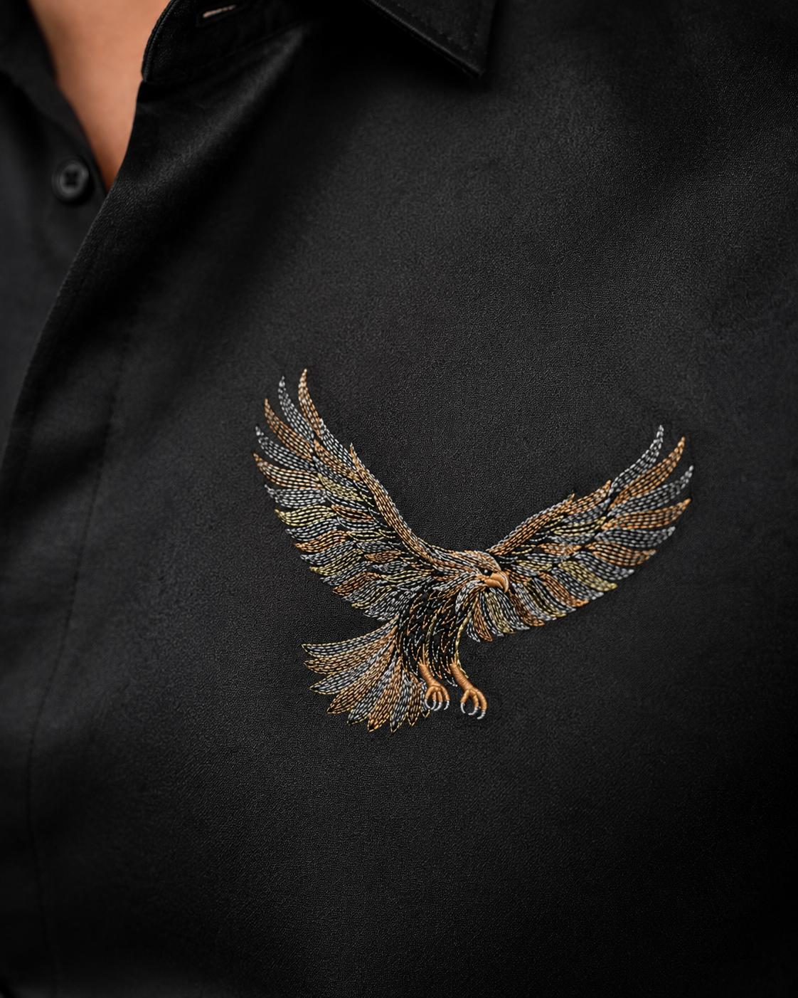 Black Eagle Embroidered Cotton Satin Shirt