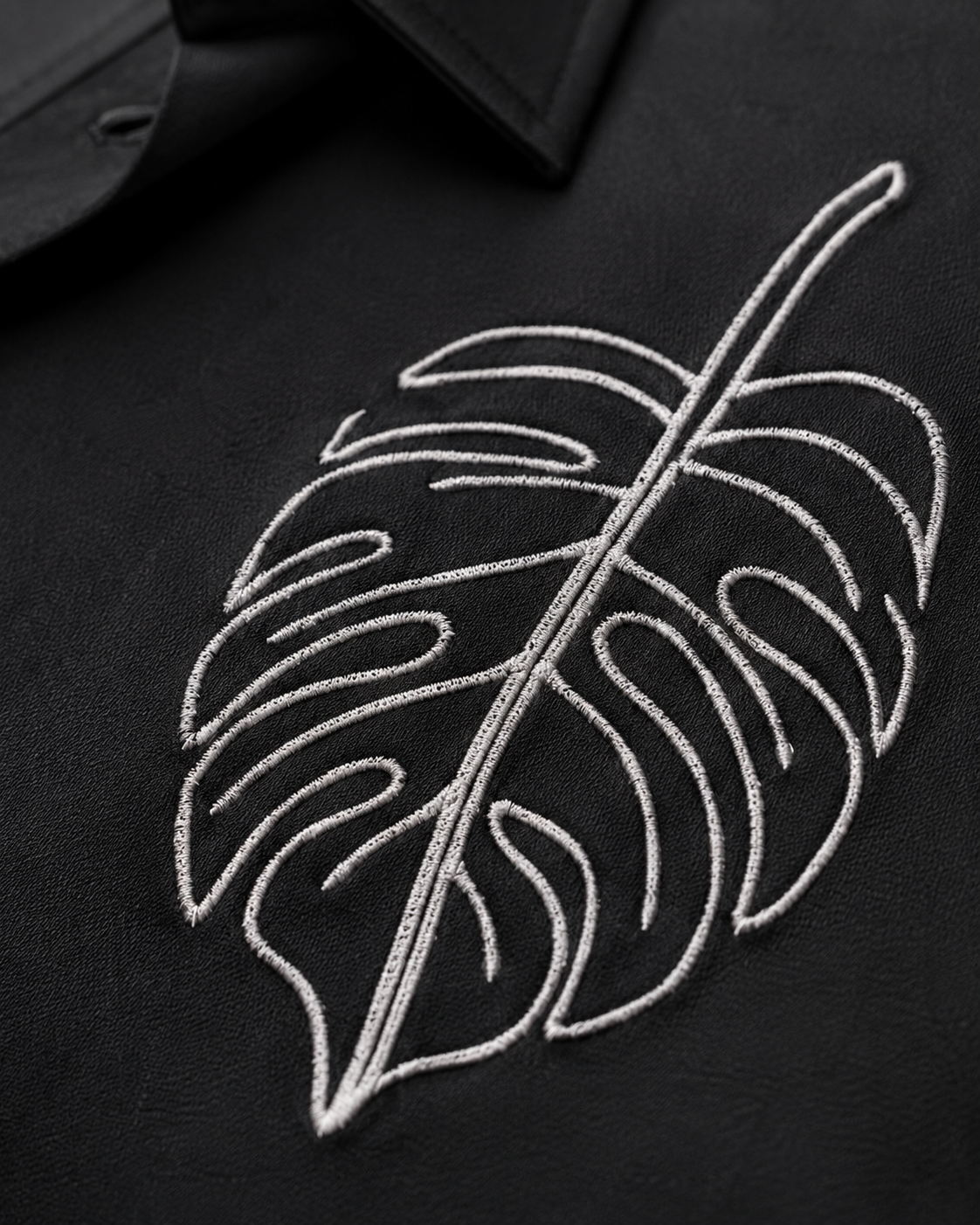 Black Monstera Embroidery Shirt