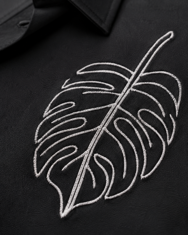 Black Monstera Embroidery Shirt