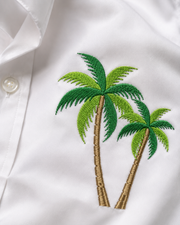 White Palm Embroidered Cotton Satin Shirt