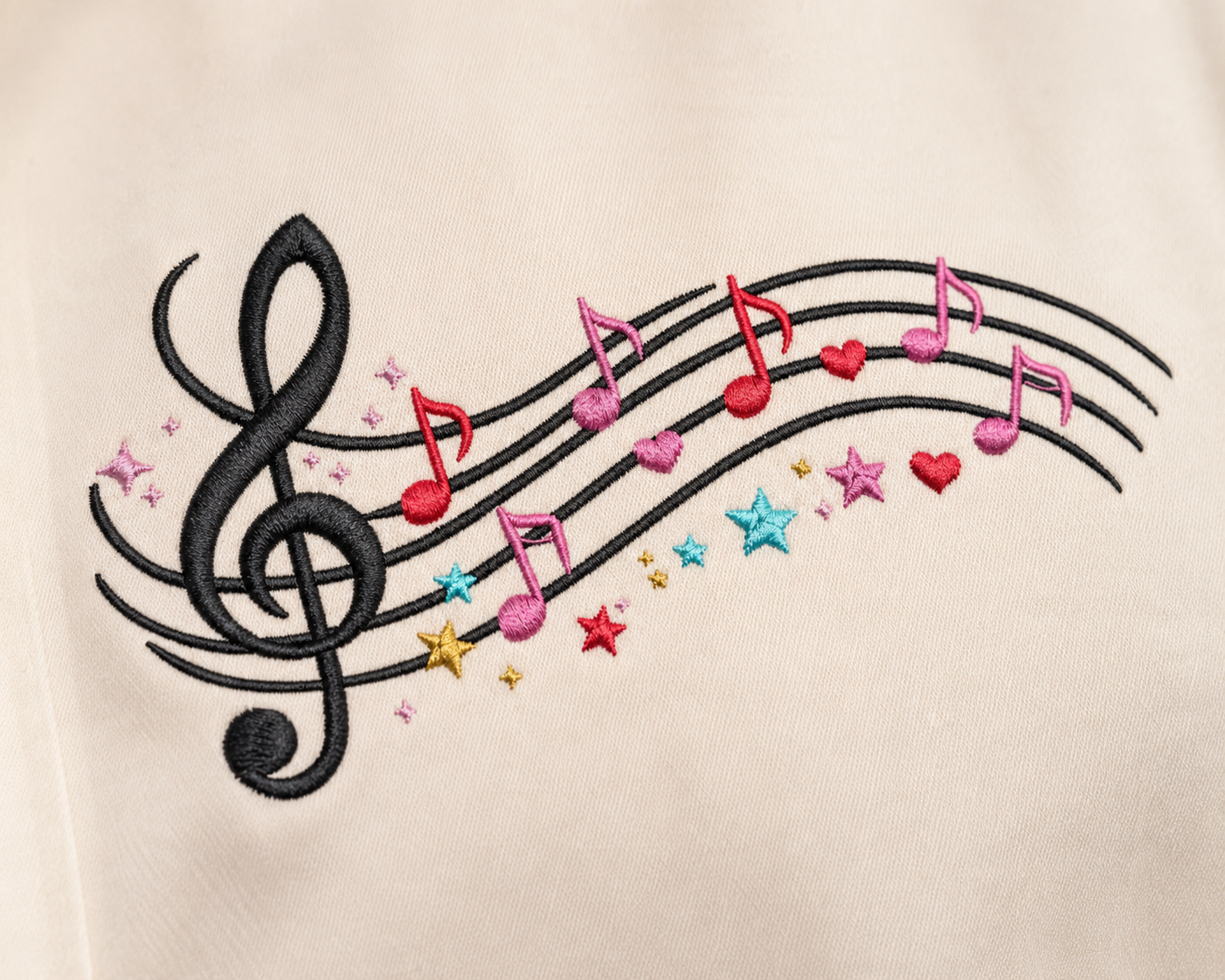 Cream Music Embroidery Shirt