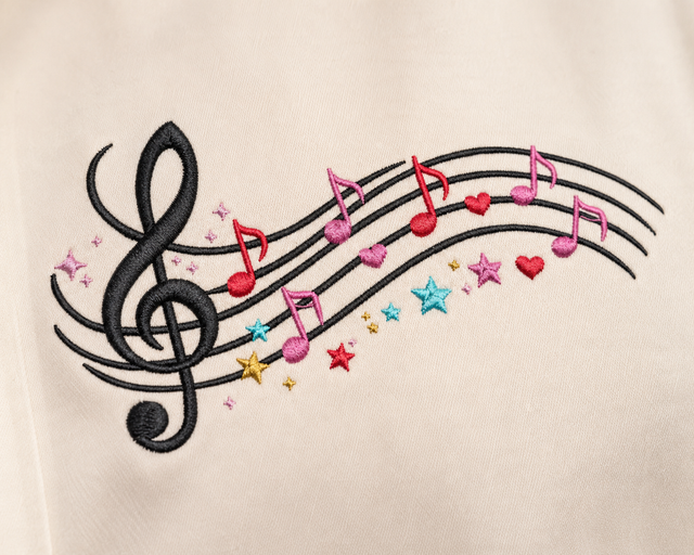 Cream Music Embroidery Shirt
