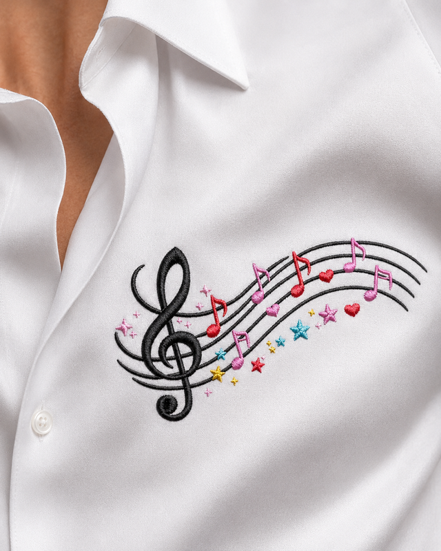 White Music Embroidery Shirt