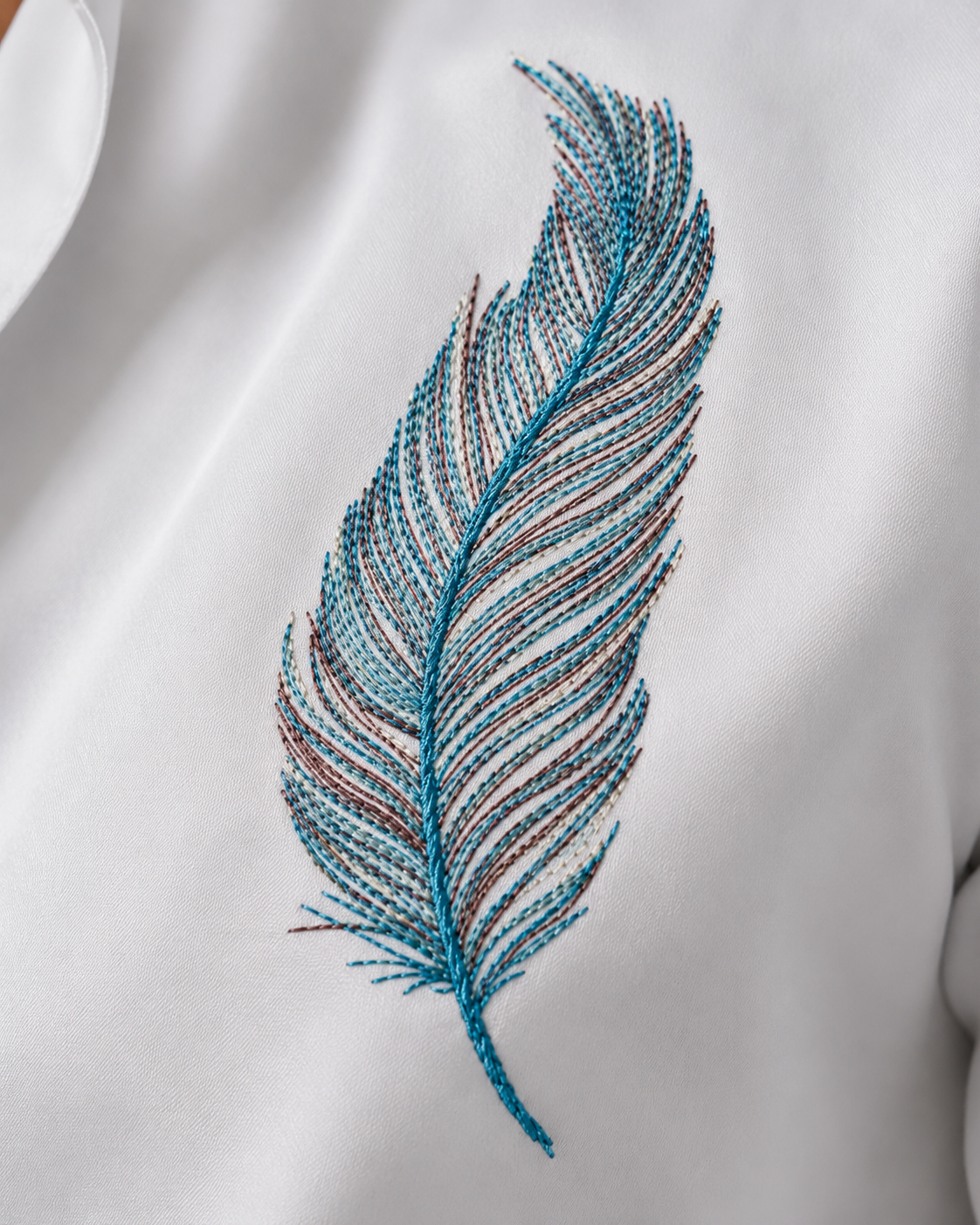 White Feather Embroidery Shirt