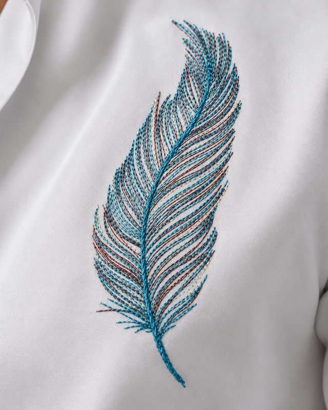 White Feather Embroidery Shirt