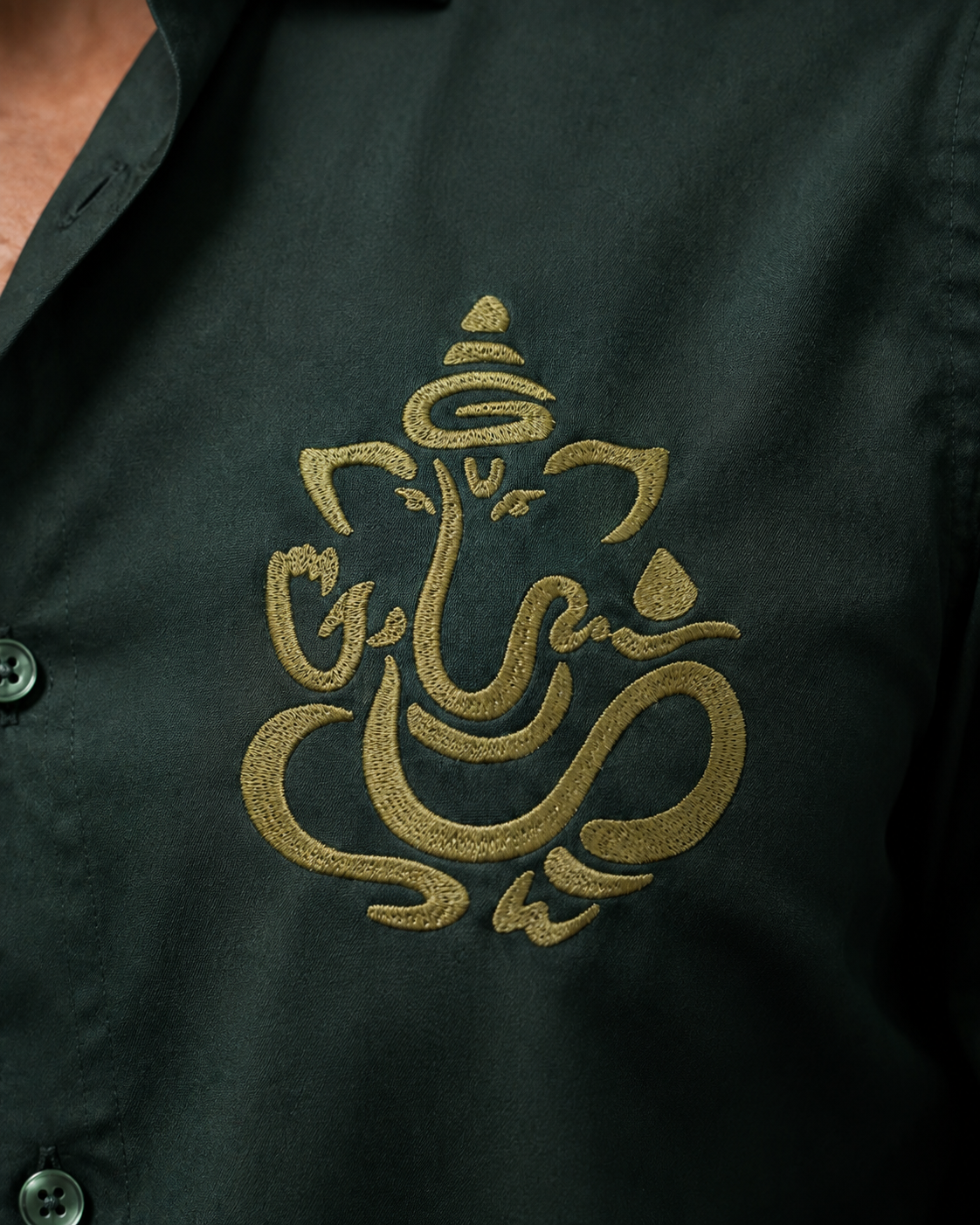 Bottle Green Ganesh Embroidery Shirt