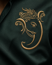 Bottle Green Ganesh Embroidered Shirt