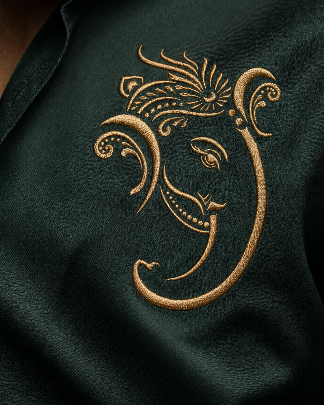 Bottle Green Ganesh Embroidered Shirt