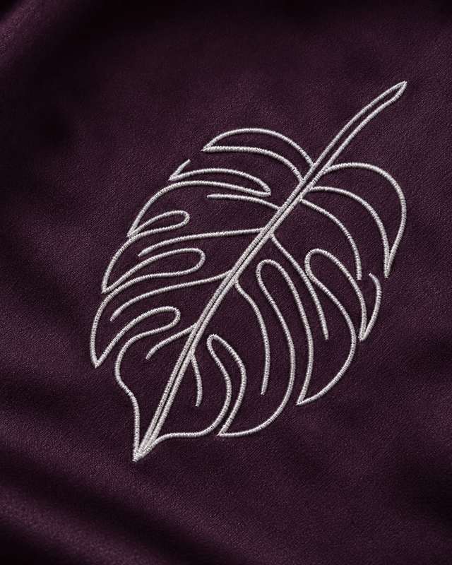 Dark Wine Monstera Embroidered Shirt