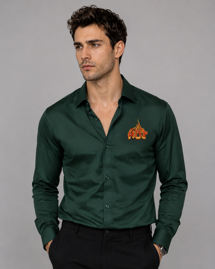 Bottle Green Hot Embroidery Shirt