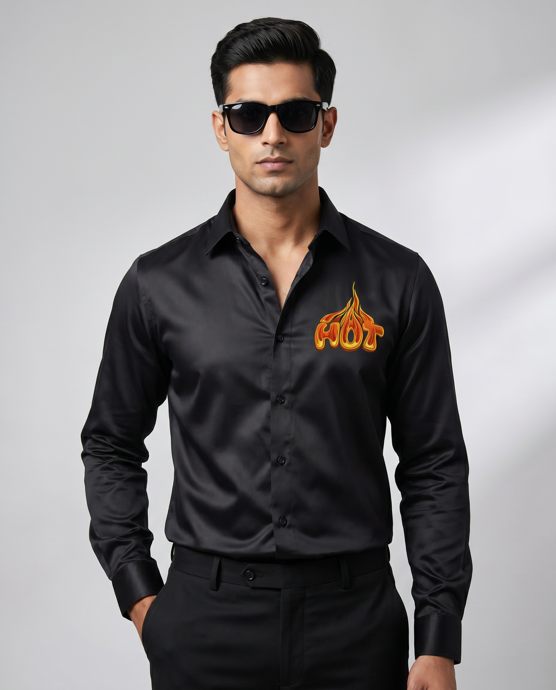 Black HOT Embroidered Shirt