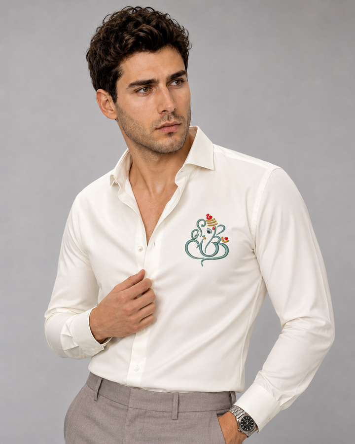 Ivory Ganesh Embroidered Shirt