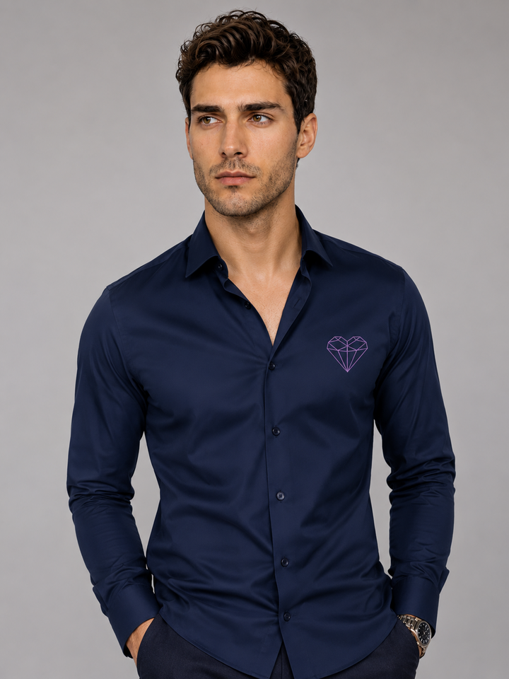 Navy Geometric Heart Embroidered Shirt
