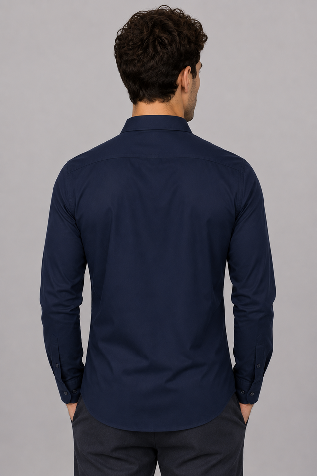 Back view of navy blue Hot flame embroidery shirt