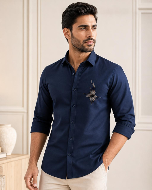 Renims navy embroidered shirt with chest motif