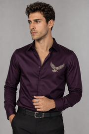 Renims Royal Plum Eagle Embroidered Shirt