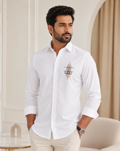 White Emblem Embroidered Shirt