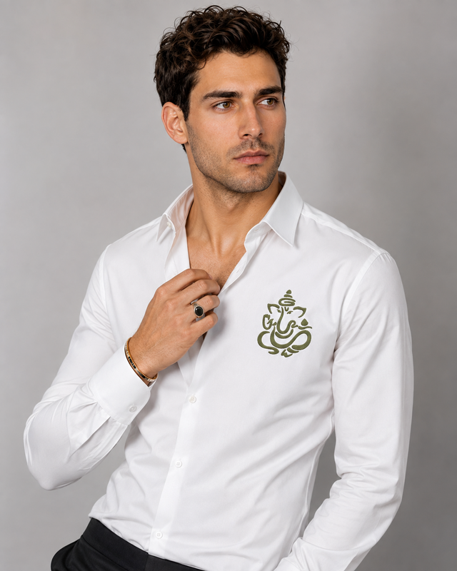 White Ganesh embroidered men's shirt